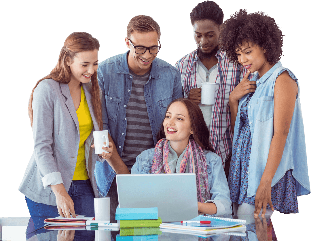 Diverse Group Collaborating on Fashion Project with Transparent Background