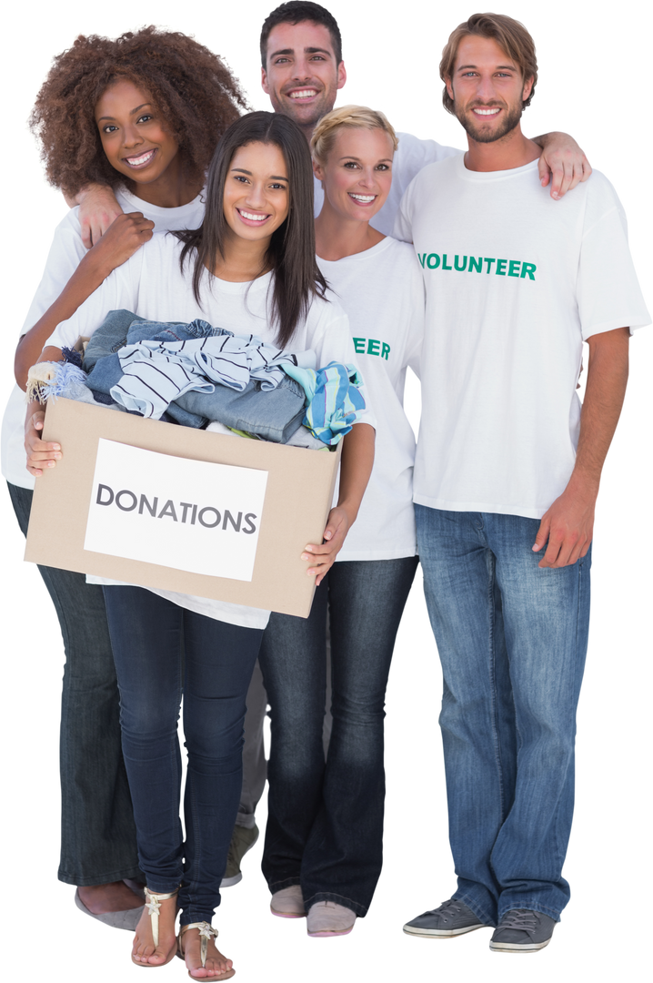 Group of Happy Volunteers Holding Donation Box Against Transparent Background - Download Free Stock Images Pikwizard.com