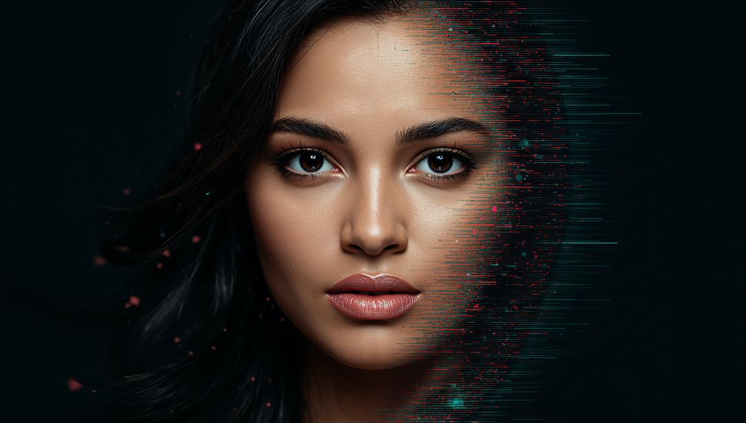 Futuristic Portrait: Digital Glitch and Pixel Transformation
