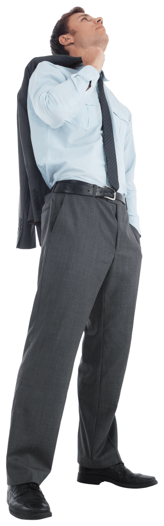 Transparent Businessman Deep in Thought Holding Jacket Carying Sheltered Emotions
