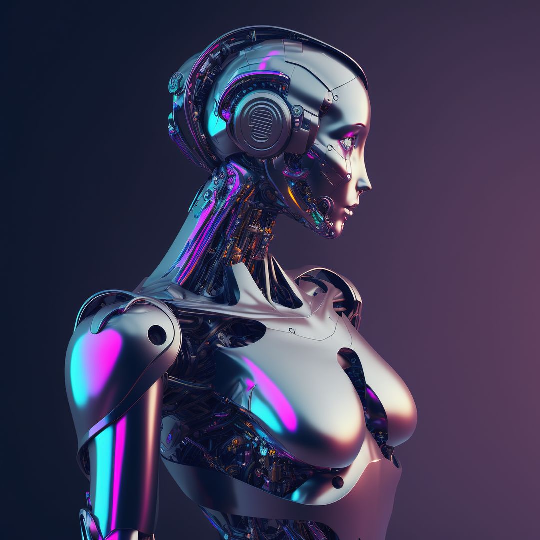 Futuristic Female Robot with Neon Lighting in Profile View - Free Images, Stock Photos and Pictures on Pikwizard.com