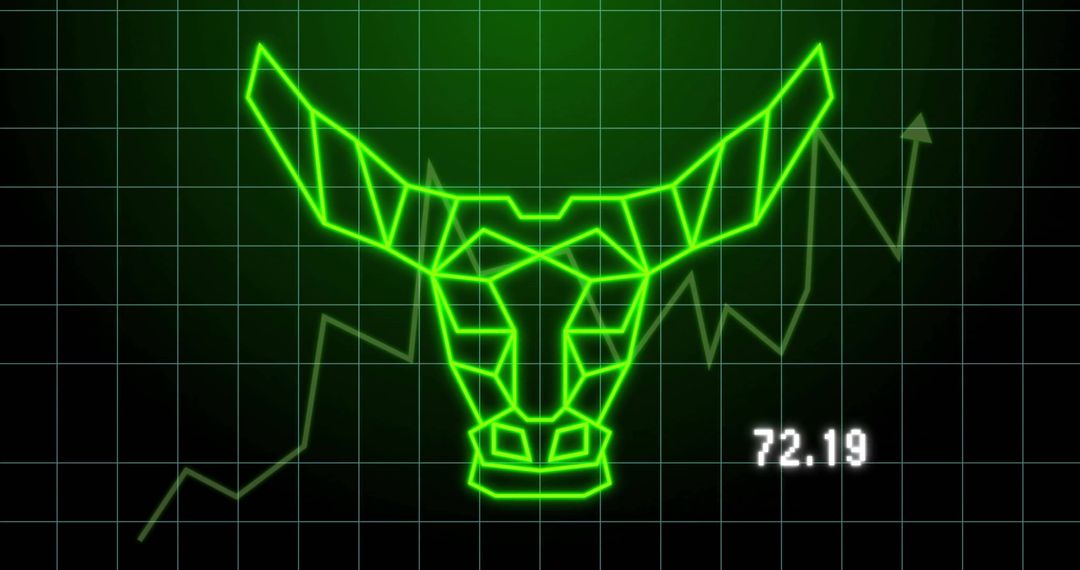 Bull Symbol with Financial Data and Growth Chart