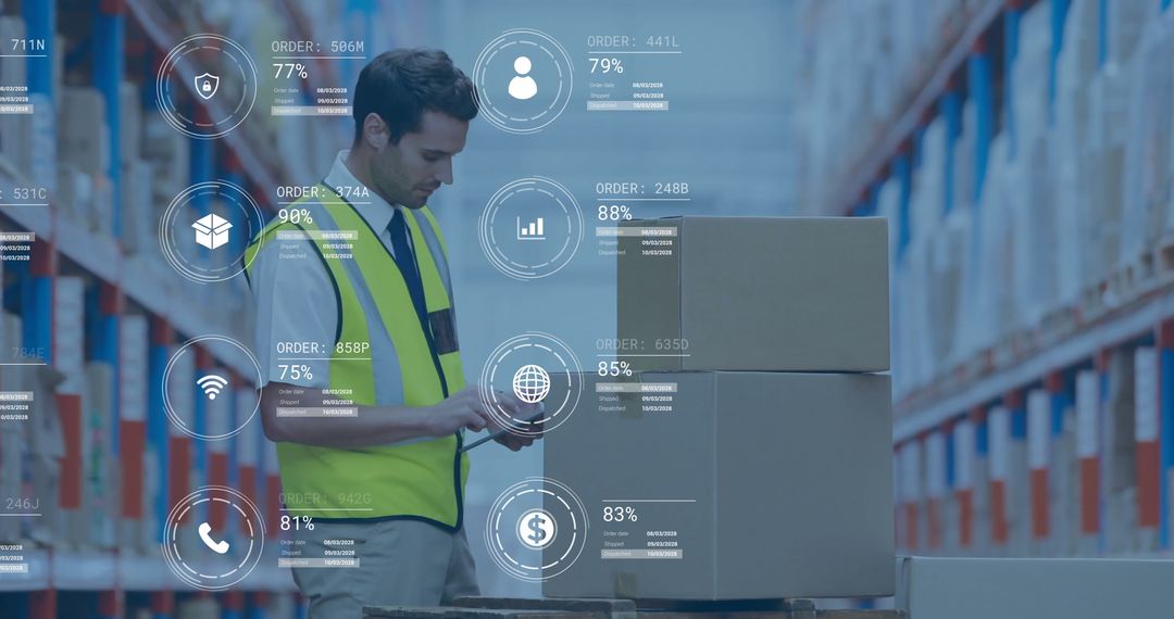 Warehouse Worker Using Technology for Efficient Inventory Management
