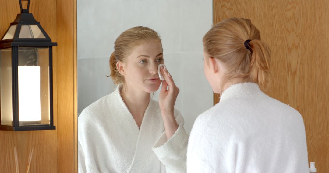 Woman Practicing Skincare Routine in Luxurious Bathroom