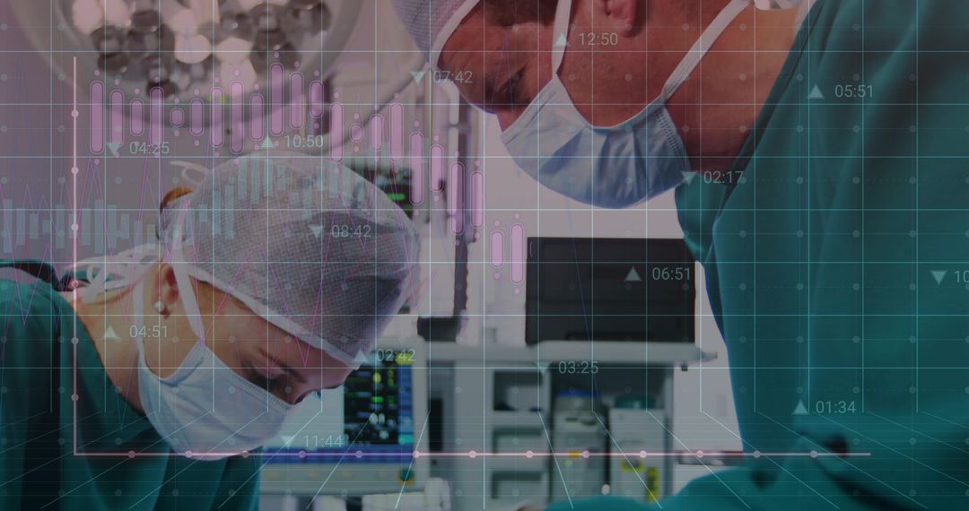 Surgeons in Operating Theatre with Data Visualization Overlay
