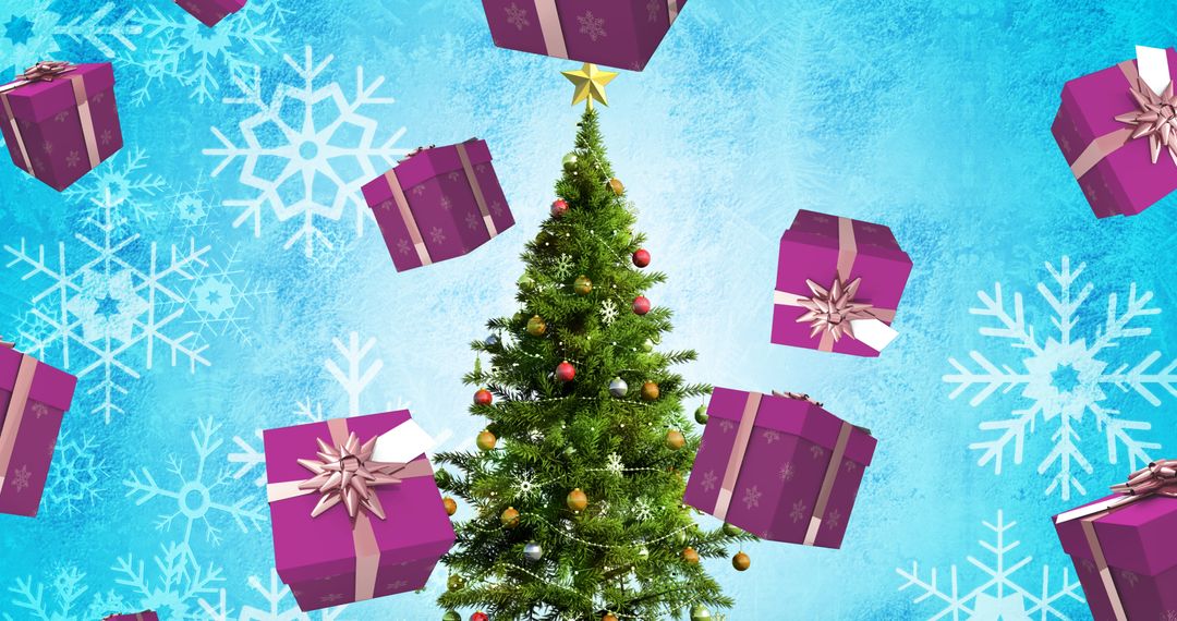 Floating Presents Above Decorated Christmas Tree