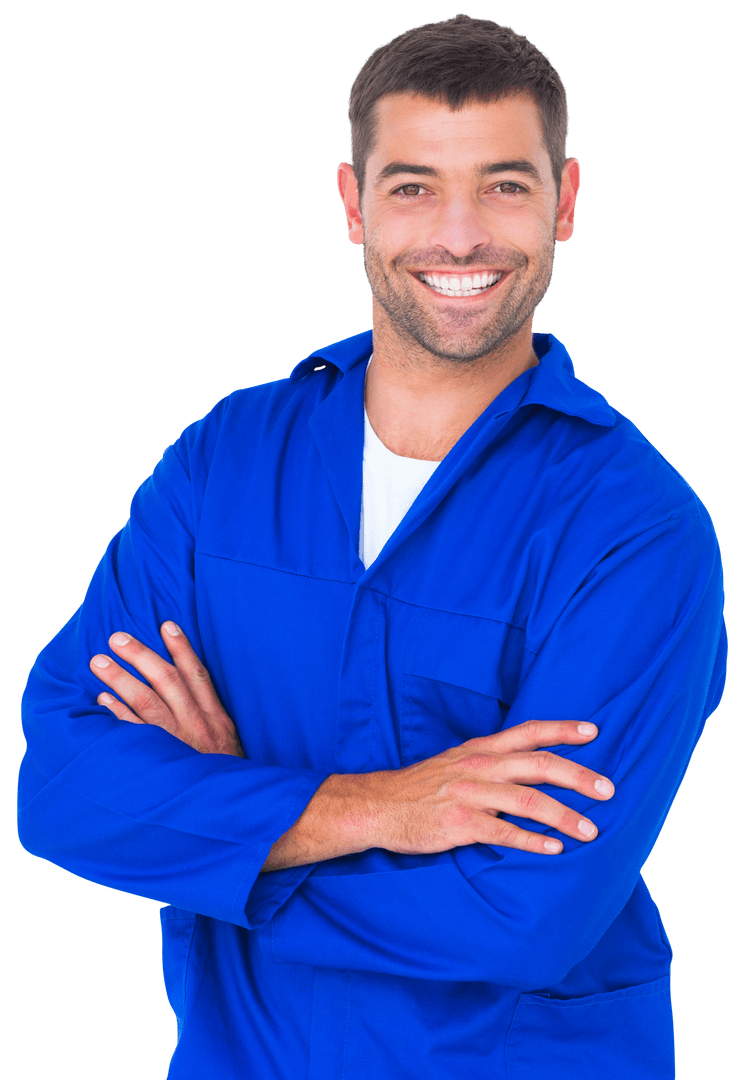 Smiling Mechanic with Arms Crossed on Transparent Background