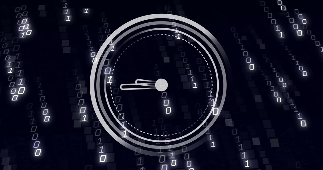 Digital Clock over Binary Code Background Symbolizing Time in Technology - Free Images, Stock Photos and Pictures on Pikwizard.com