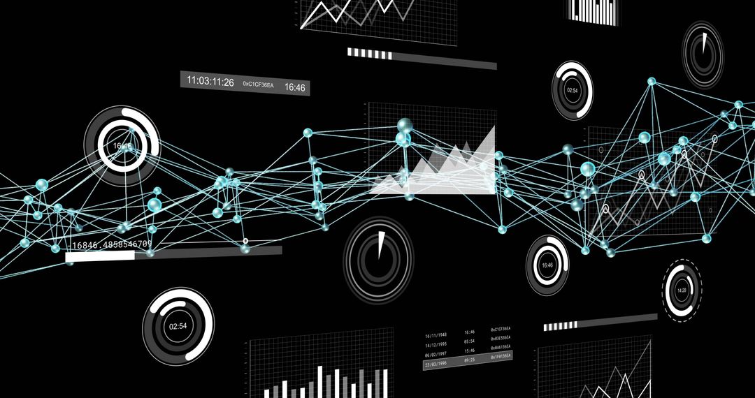 Futuristic Digital Data Network on Virtual Dashboard