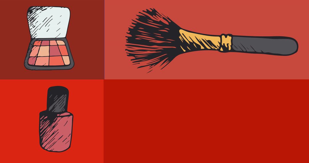 Colorful Makeup Illustrations on Bold Red Squares