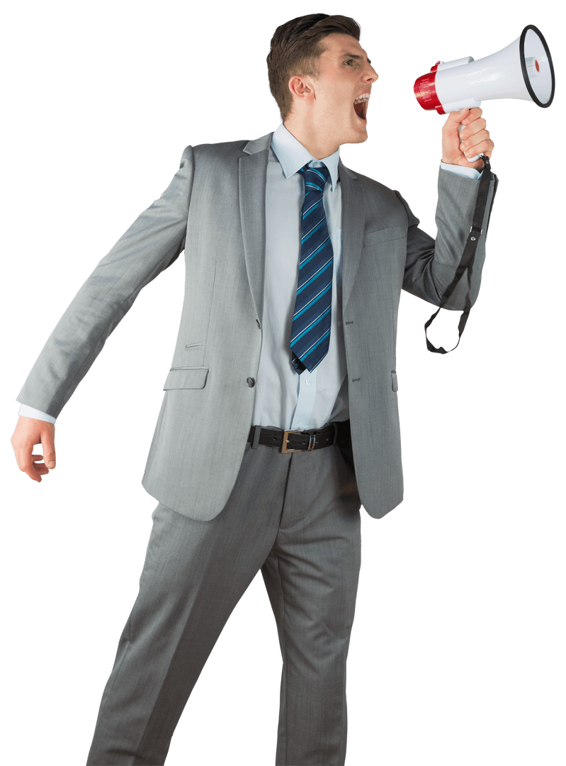 Caucasian Businessman Announcing on Megaphone Transparent Background