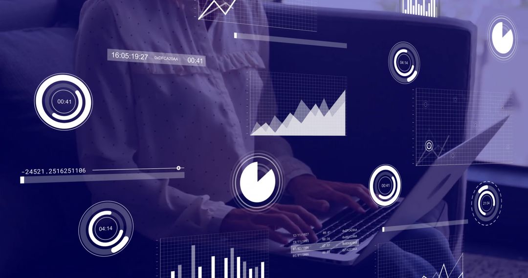 Finance Data Visualization with Businesswoman Using Laptop in Office