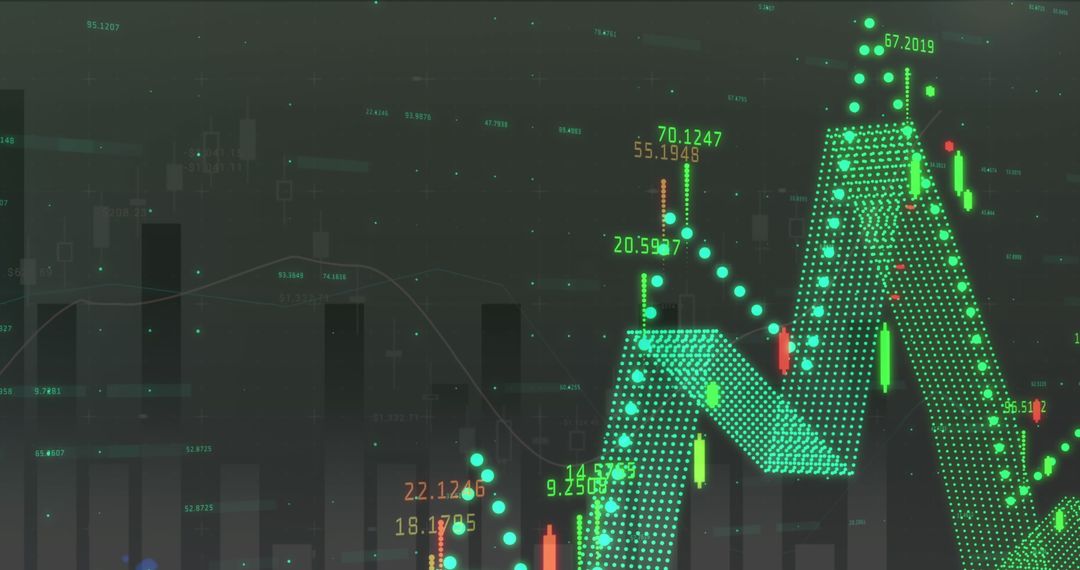 Digital Financial Data on Black Background with Graphs