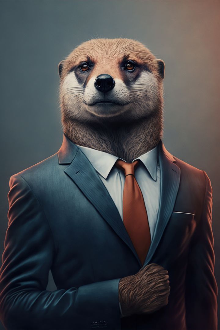 Portrait of otter with suit and brown tie on green, created using generative ai technology - Free Images, Stock Photos and Pictures on Pikwizard.com