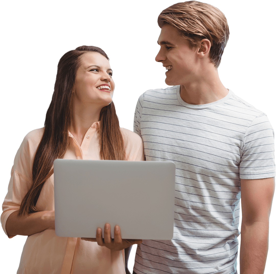 Transparent Joyful Colleagues Smiling with Laptop