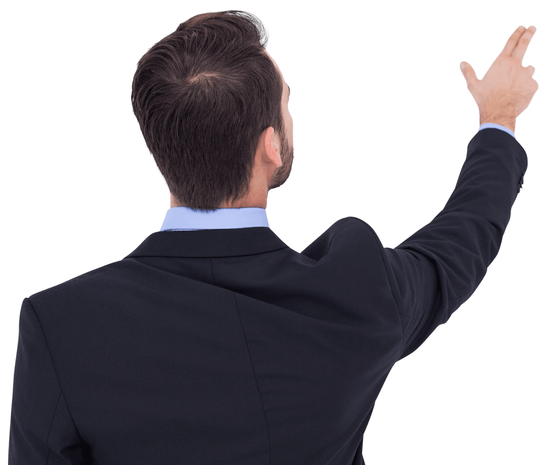 Transparent Businessman Pointing Forward in Suit