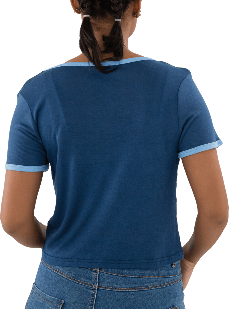 Rear View Woman Wearing Casual Blue Top Transparent Background