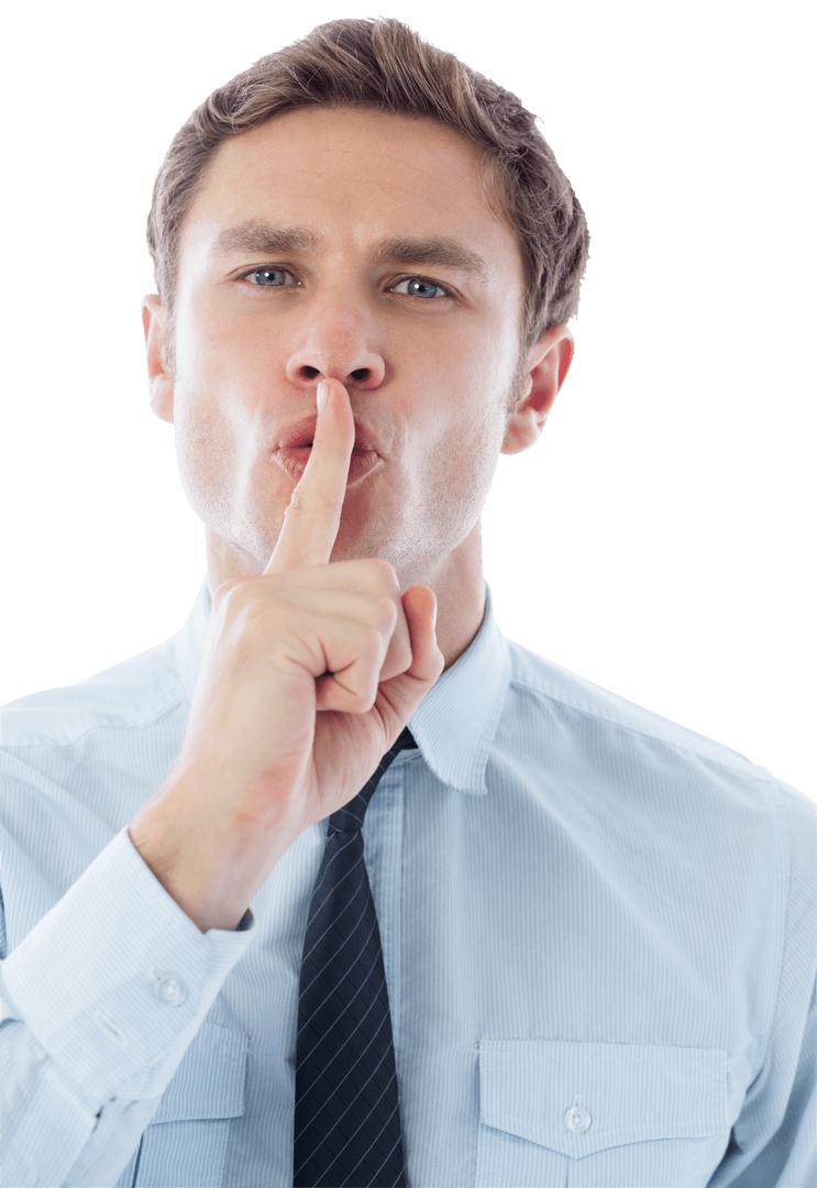 Businessman Signaling Silence with Transparent Background