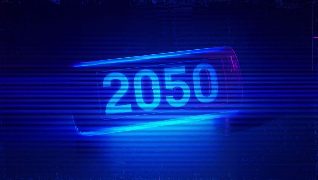 Glowing 2050 Neon Panel Tilting in Cyber Space with Cyan Magenta Scanlines and Glitch