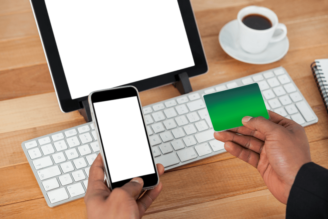 Businessman Using Mobile for Secure Online Payment with Credit Card
