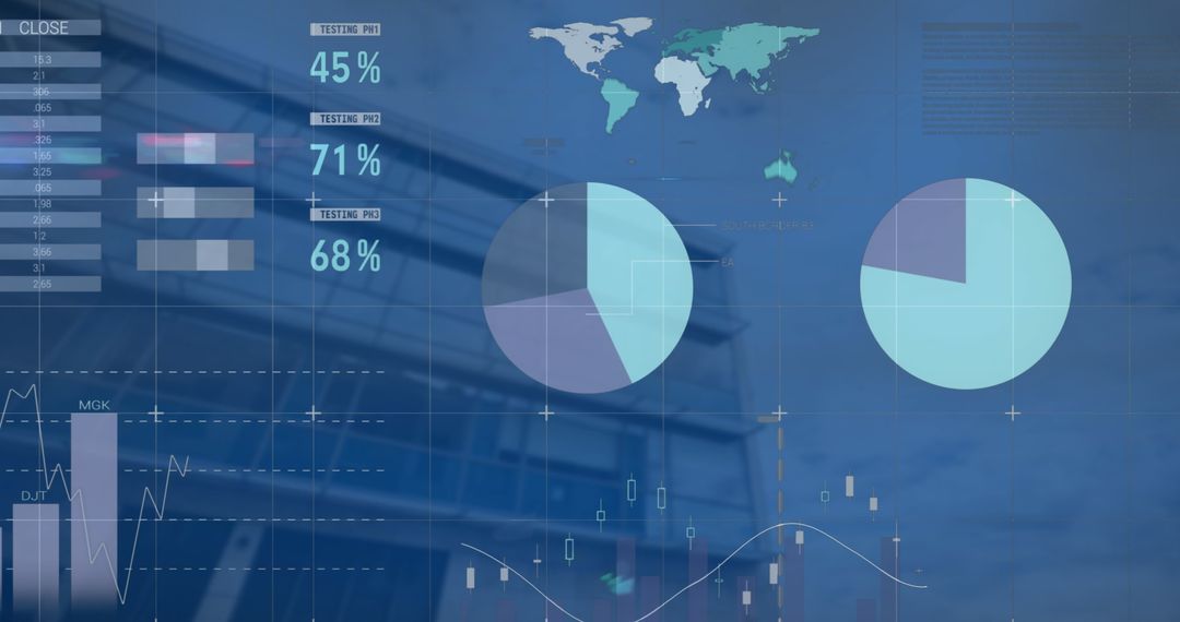 Global Financial Data Interface on Modern Building Background