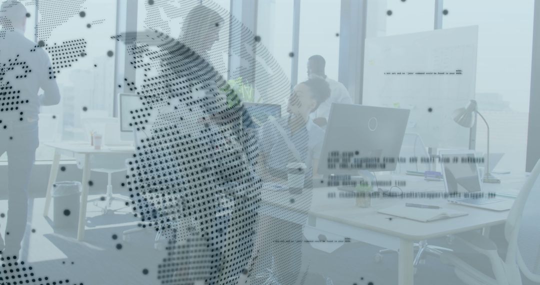 Business Professionals Collaborating with Global Technology Interface