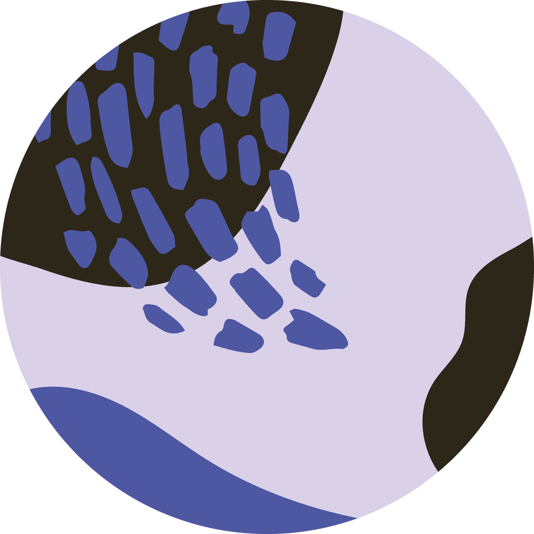 Abstract Circle with Purple and Black Spots on Transparent Background