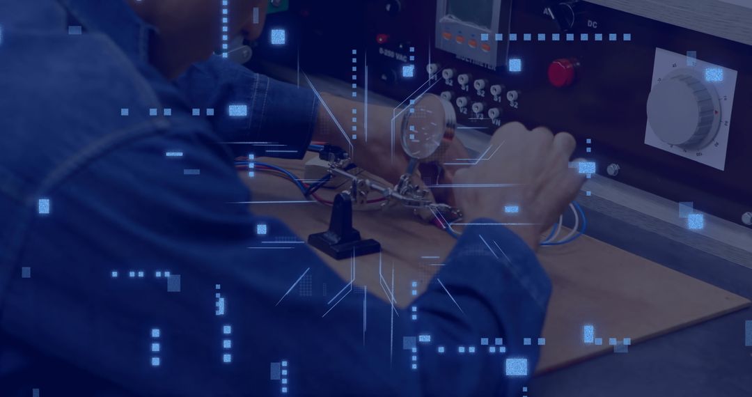 Technician Experimenting with Advanced Electronic Equipment