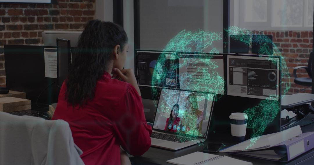Businesswoman Communicating in Futuristic Office Setting