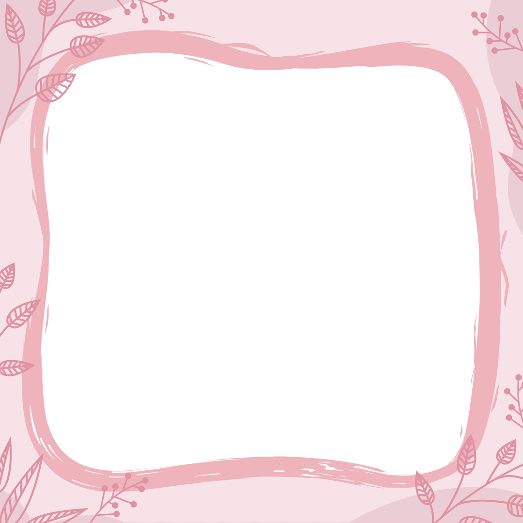 Decorative Pink Frame with Botanical Motifs on Transparent Background