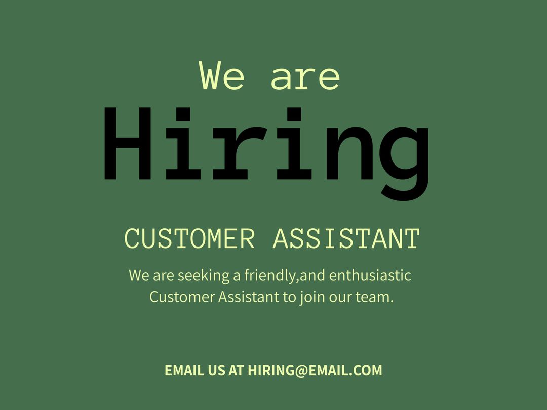 We Are Hiring Customer Assistant Job Advertisement Flyer - Download Free Stock Templates Pikwizard.com