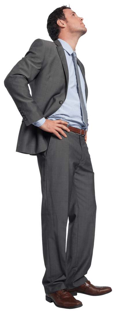 Transparent Serious Businessman Hands on Hips Creating a Confidence Aura