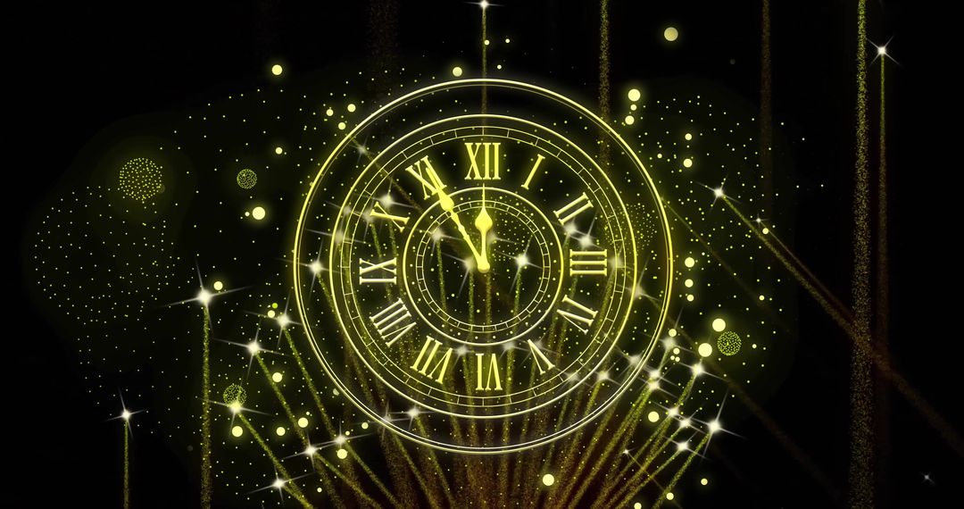 Clock Strikes Twelve with Festive Fireworks