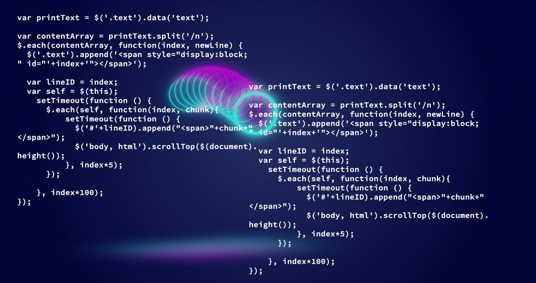 Neon Circles Bouncing Above Complex Script on Dark Abstract Background