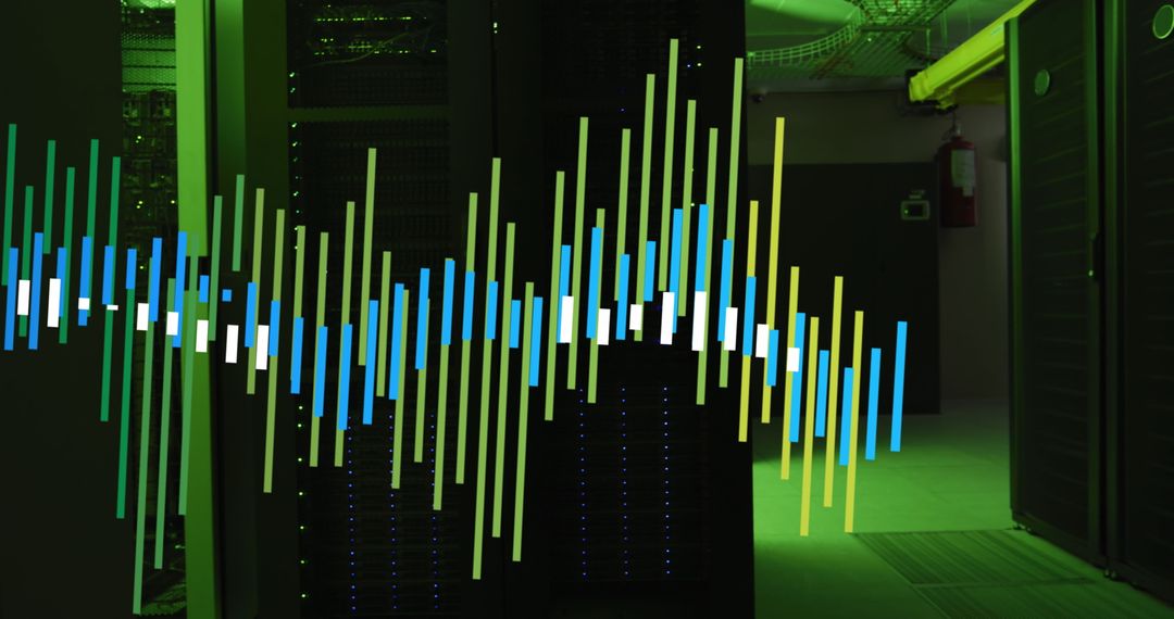 Data Visualization in Server Room with Graph Overlay