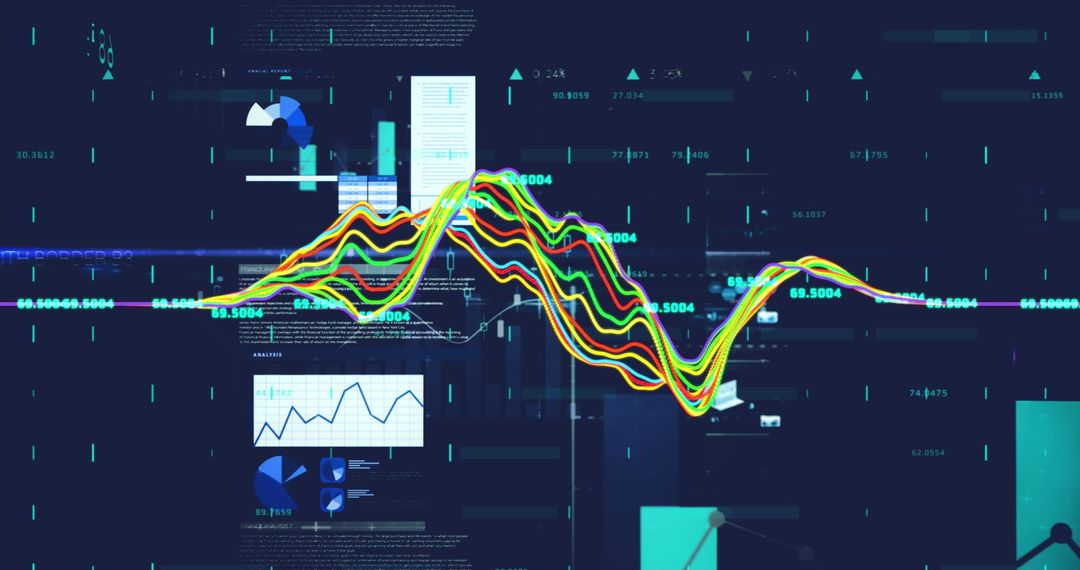 Colorful Graph Analysis in Digital Interface Over Blue Background