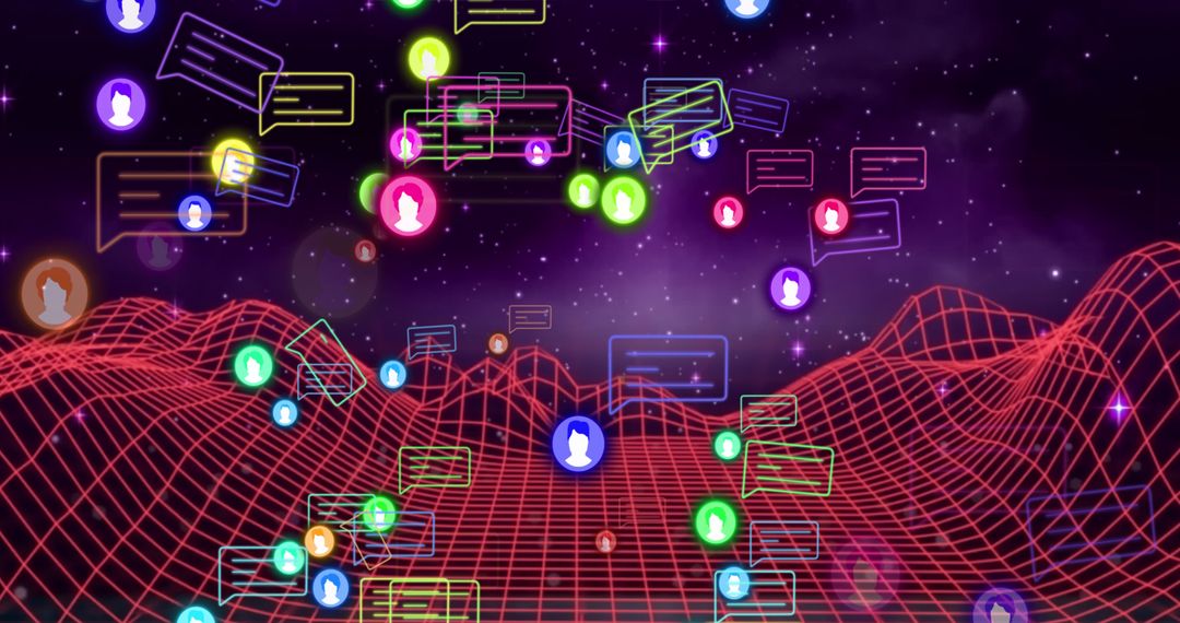 Social Media Notifications Flowing Through Virtual Landscape