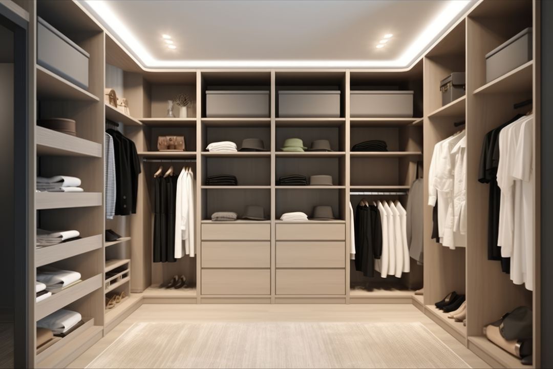 Modern Walk-in Closet with Organized Storage and Soft Lighting - Free Images, Stock Photos and Pictures on Pikwizard.com