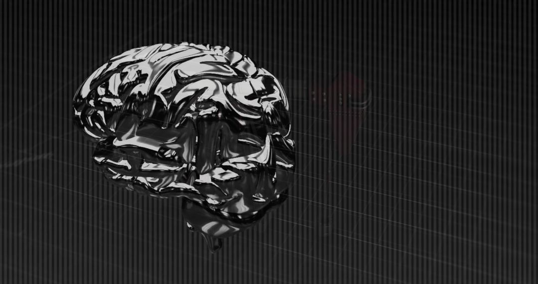 Futuristic Liquid Metal Brain in Digital 3D Space