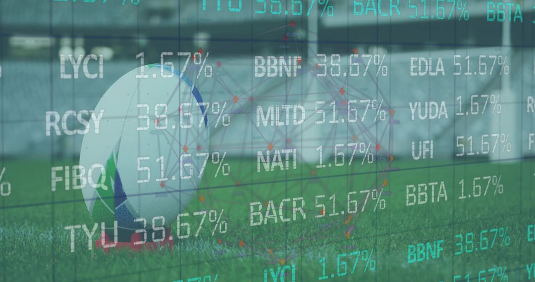 Soccer ball on field with sports analytics overlay