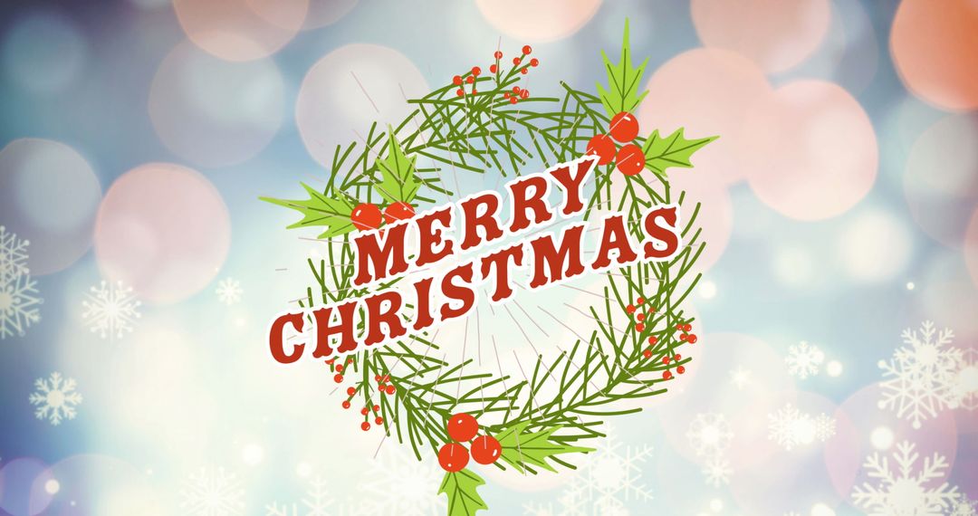 Festive Merry Christmas Text with Holiday Wreath