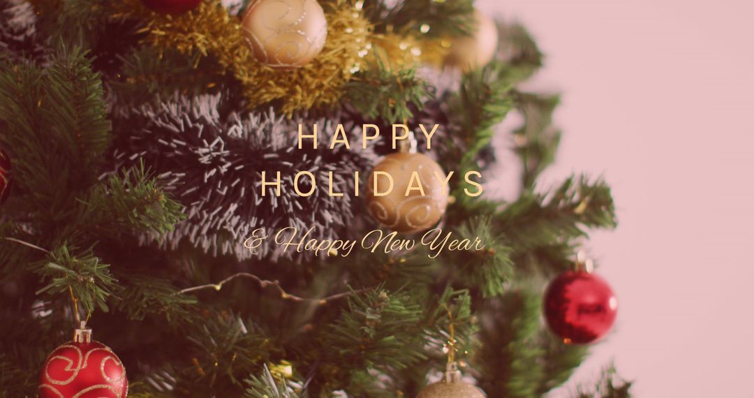 Festive Christmas Tree with Ornaments and Holiday Greeting
