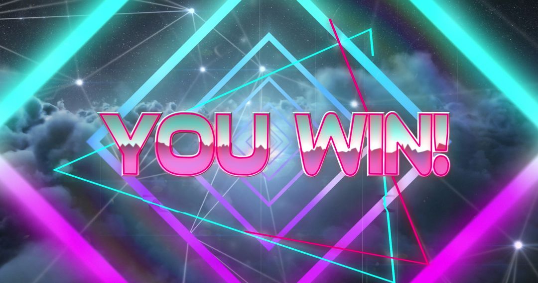 Retro Futuristic 'You Win!' Animation with Neon Geometric Patterns