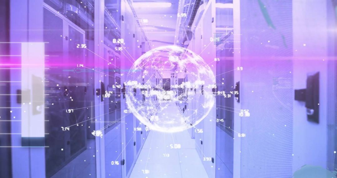 Digital Globe with Data Connections in Server Room