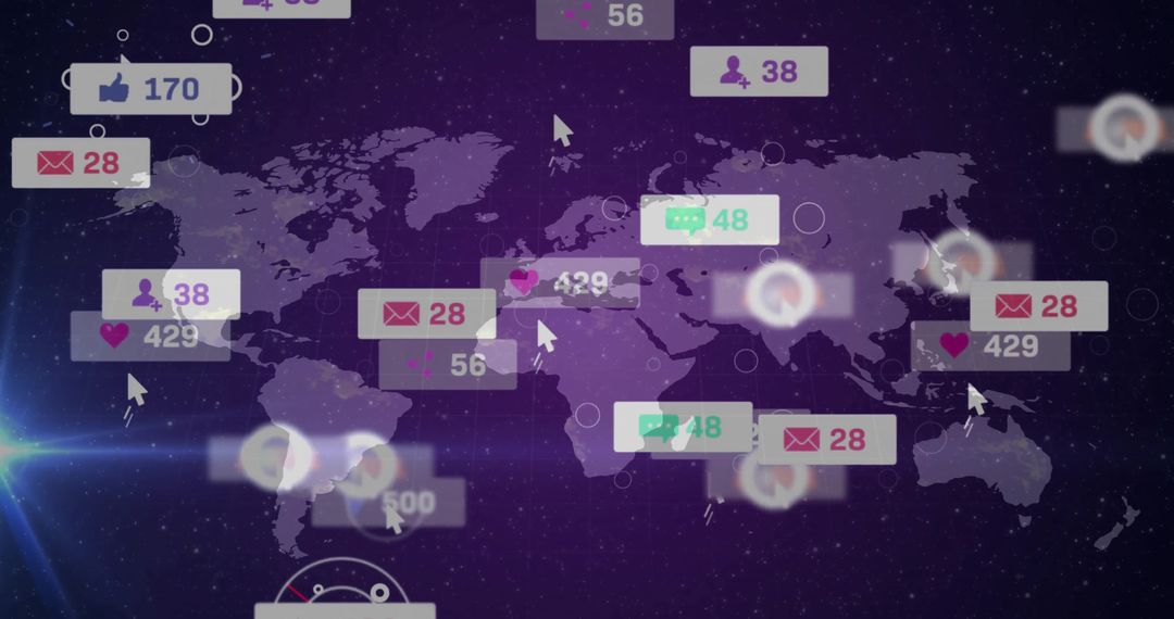 Global Digital Network with Notification Icons on World Map