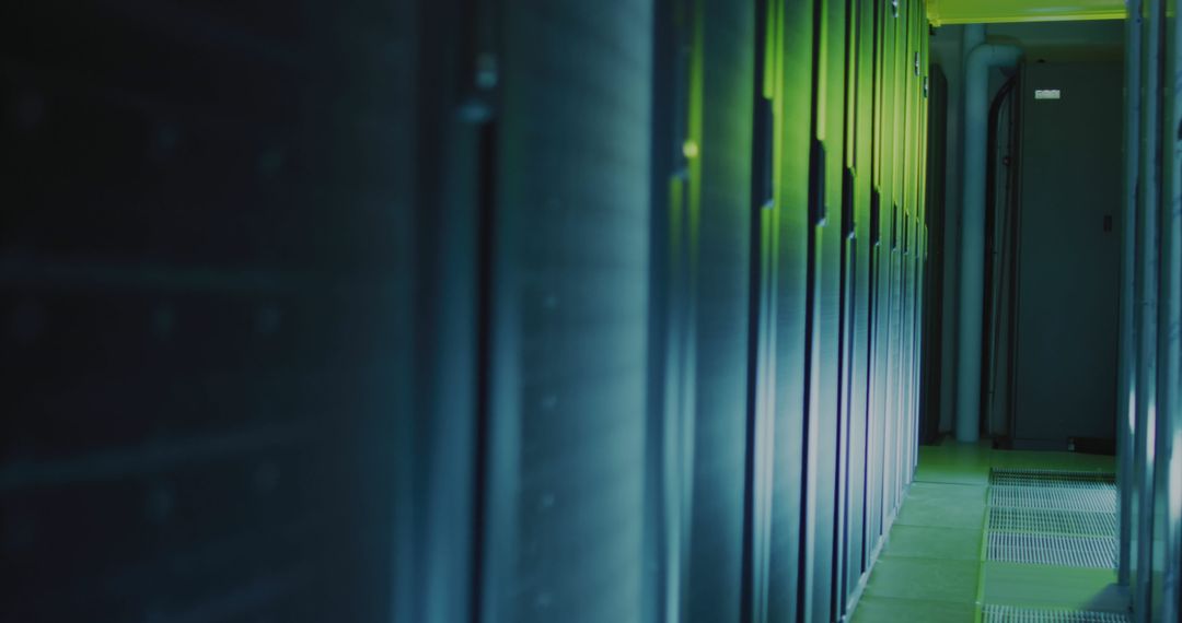 Empty Server Room with Black Cabinets in Technology Environment