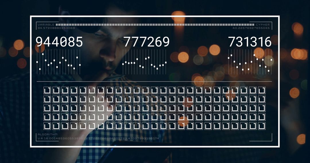 Tech Savvy Businessman Analyzing Data at Night in Future Office