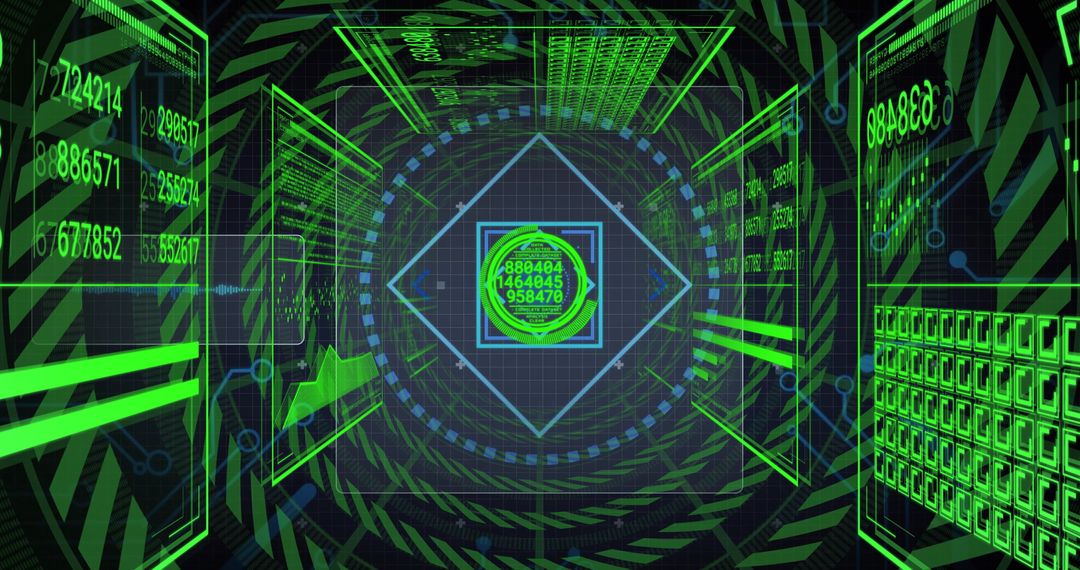 Futuristic Digital Data Hub with Neon Numeric Streams