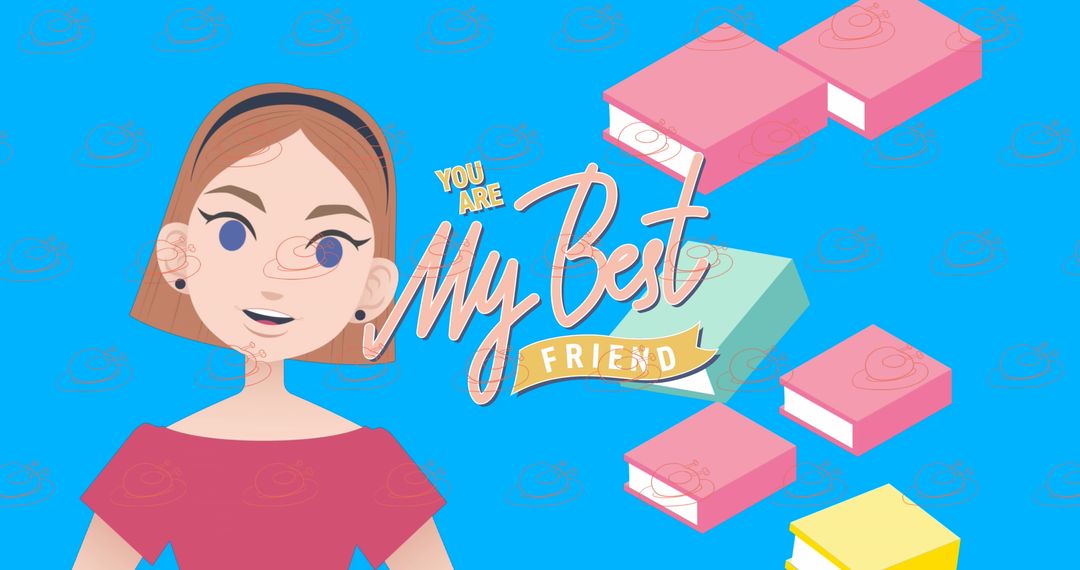 Friendship Concept with Animated Girl and Floating Books