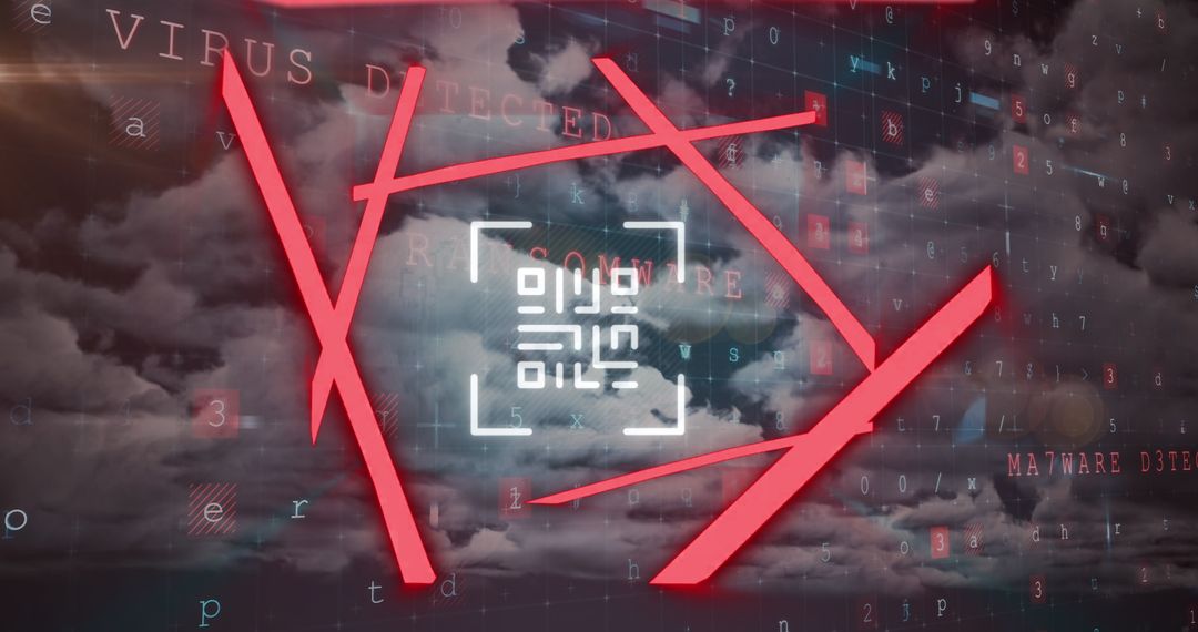 Glowing QR Code with Red Neon and Digital Security Elements